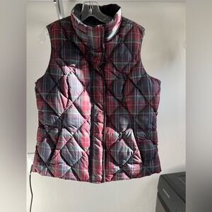Eddie Bauer Red, Green and Black Plaid Down Vest-Size Large